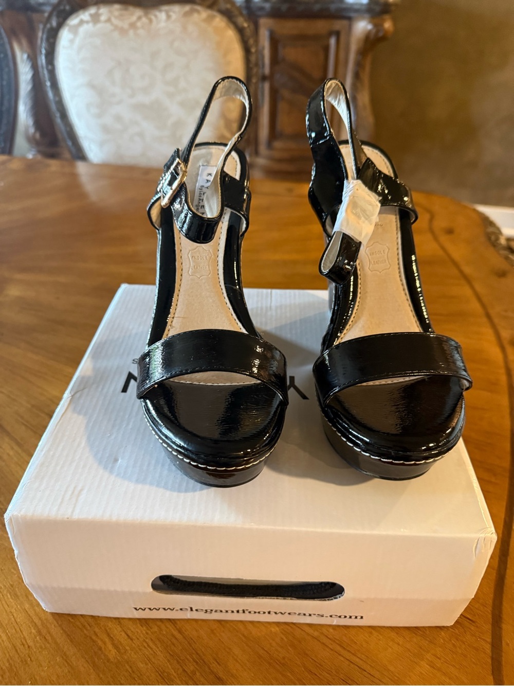 Kayleen by Los Angeles Elegant Black Patent Slingback Platform Sandals - Women